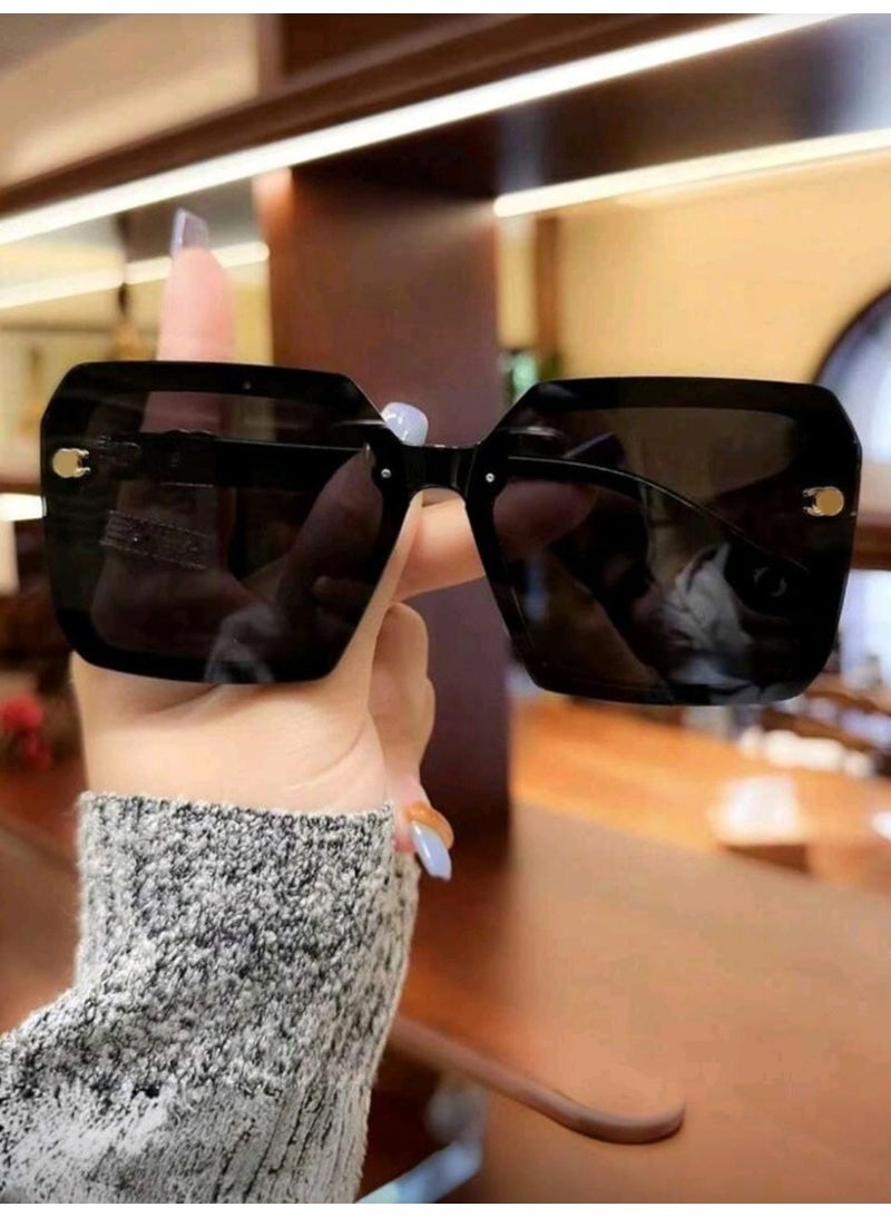 شي إن SHEIN-1pc Women Casual Vintage Square Oversized Fashion Glasses (BLACK) - Image 2
